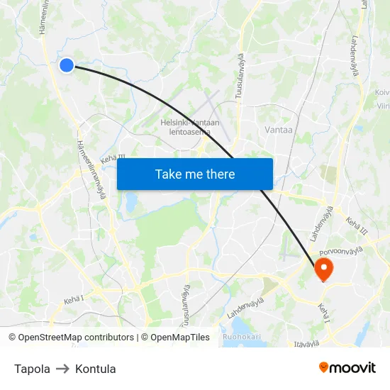 Tapola to Kontula map