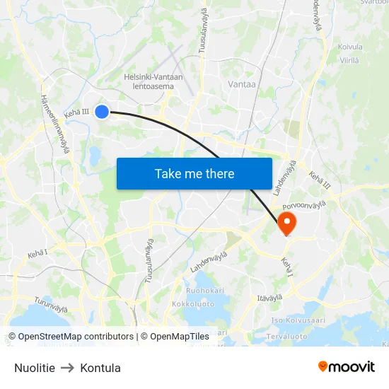 Nuolitie to Kontula map