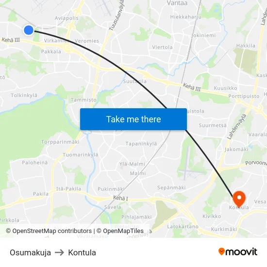 Osumakuja to Kontula map