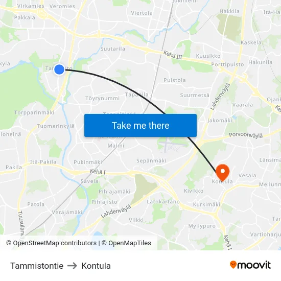 Tammistontie to Kontula map