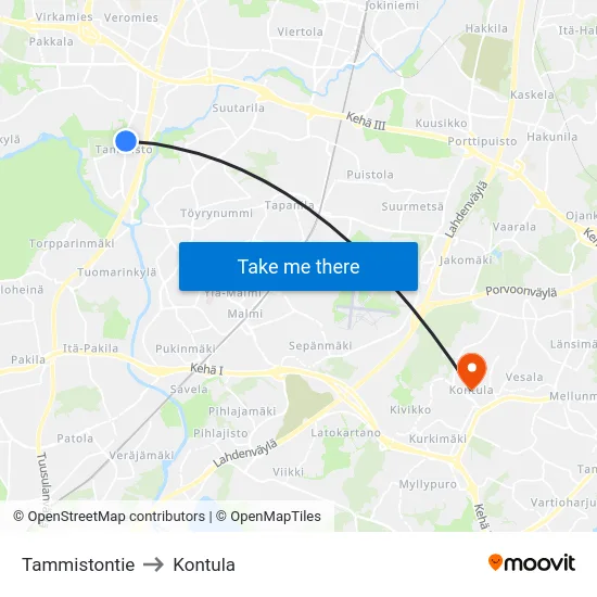 Tammistontie to Kontula map