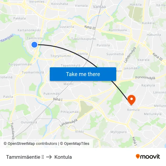 Tammimäentie 🛒 to Kontula map