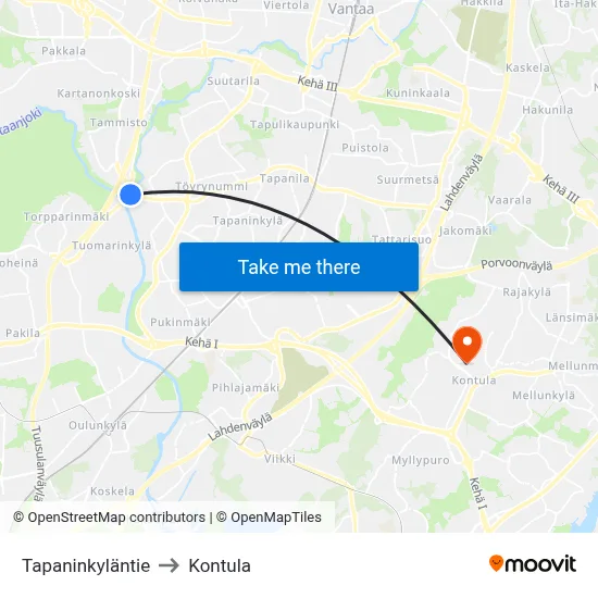 Tapaninkyla Road to Kontula map