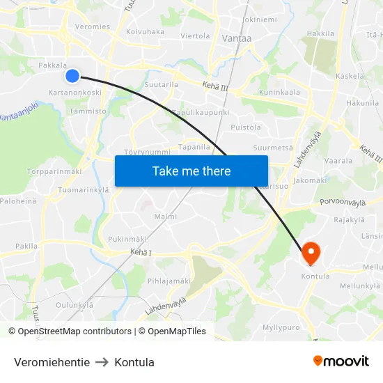 Veromiehentie to Kontula map
