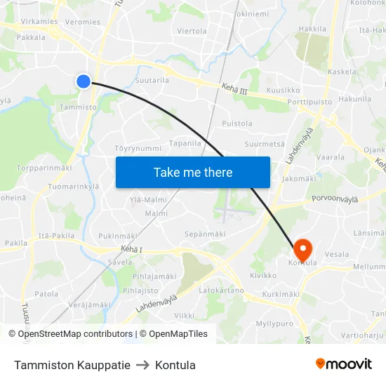 Tammiston Kauppatie to Kontula map