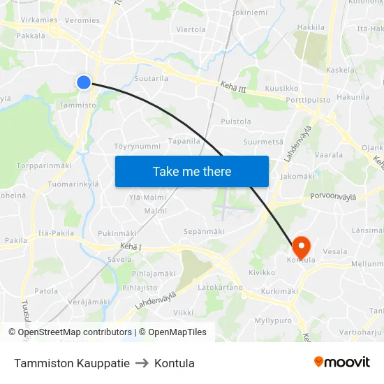 Tammiston Kauppatie to Kontula map