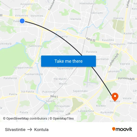 Silvastintie to Kontula map