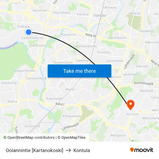 Oolanti Road [Kartanokoski] to Kontula map