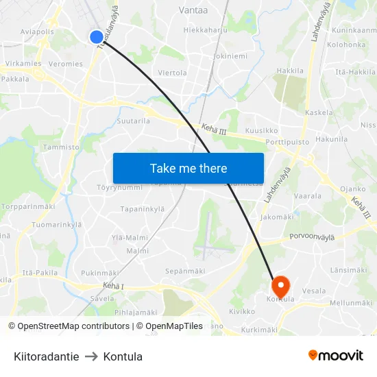 Kiitoradantie to Kontula map