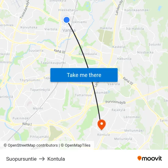 Suopursun Road to Kontula map