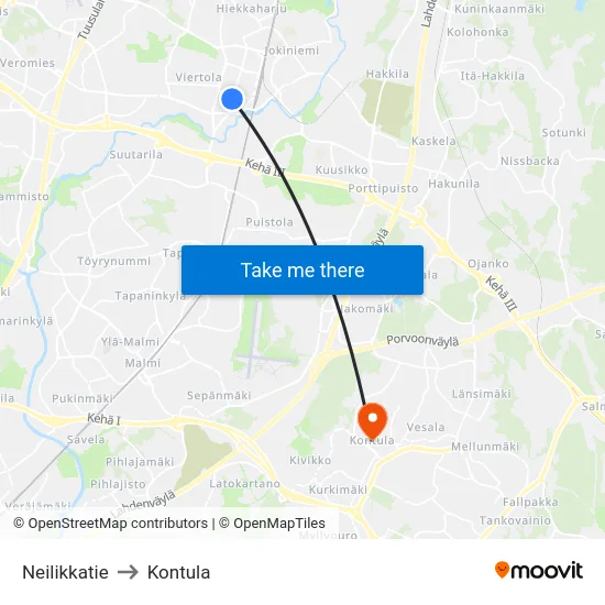 Neilikkatie to Kontula map