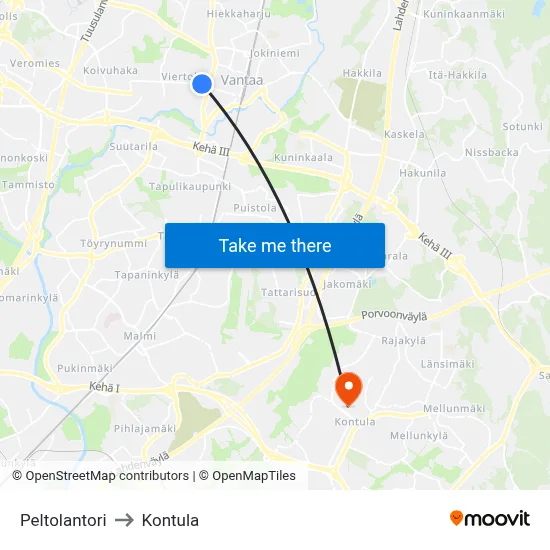 Peltola Square to Kontula map