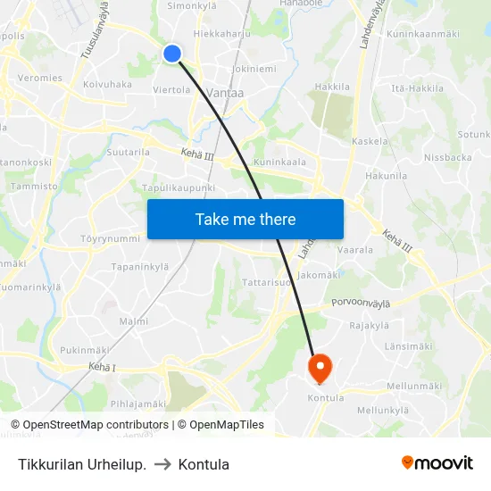 Tikkurila Sports Park to Kontula map