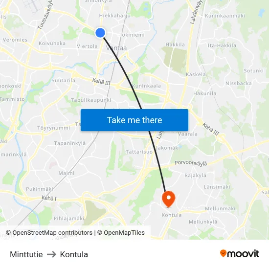 Mint Road to Kontula map