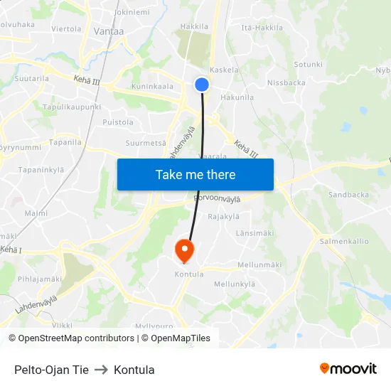 Pelto-Oja Road to Kontula map