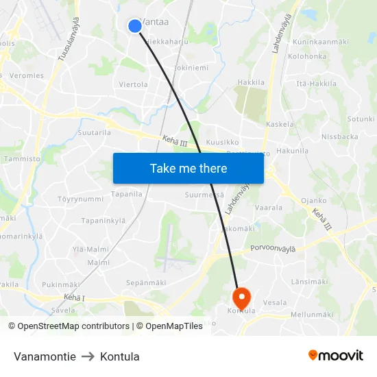 Vanamontie to Kontula map
