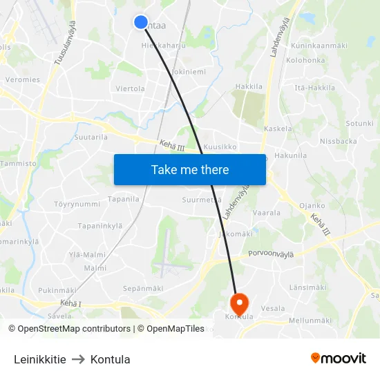 Leinikkitie to Kontula map