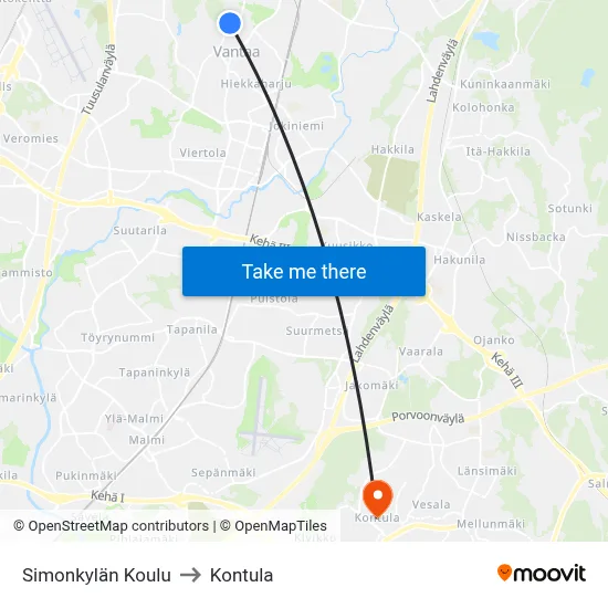 Simonkylä School to Kontula map