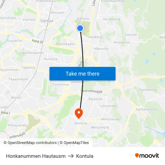 Honkanummi Cemetery to Kontula map