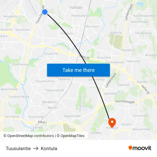 Tuusula Road to Kontula map