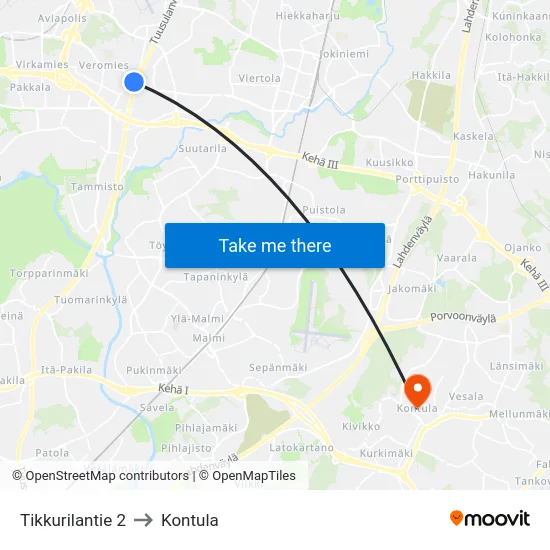 Tikkurilantie 2 to Kontula map