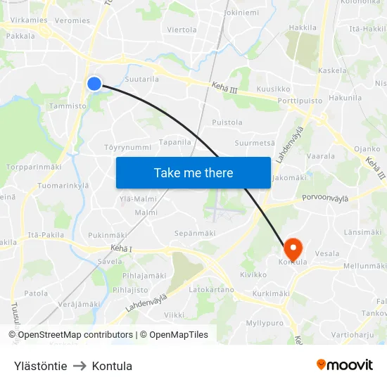 Ylästöntie to Kontula map