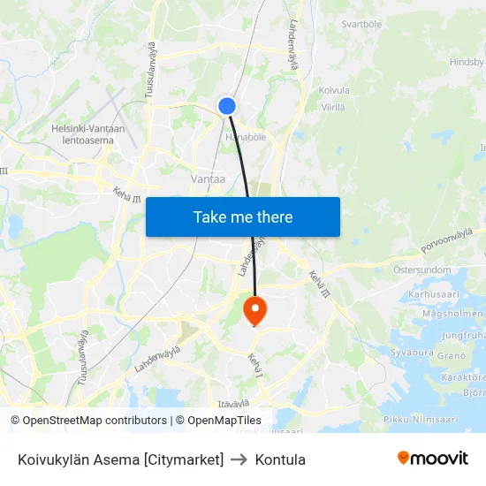 Koivukylän Asema [Citymarket] to Kontula map