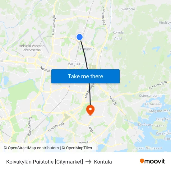 Koivukylän Puistotie [Citymarket] to Kontula map