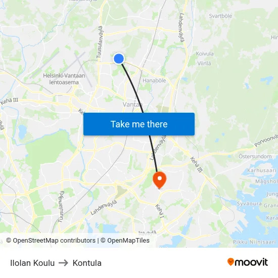 Ilola School to Kontula map