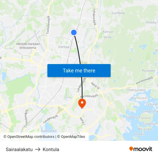 Sairaalakatu to Kontula map