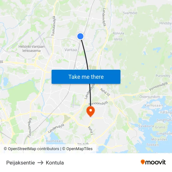 Peijaksentie to Kontula map