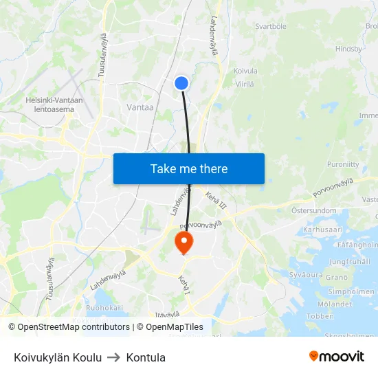 Koivukylän Koulu to Kontula map