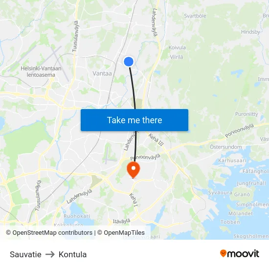 Sauvatie to Kontula map