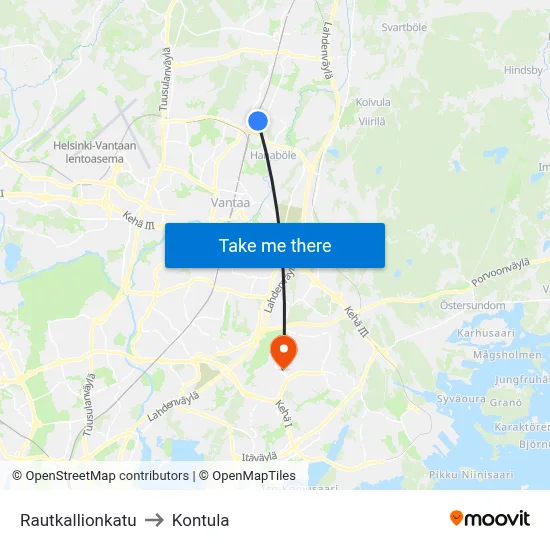 Rautkallio Street to Kontula map