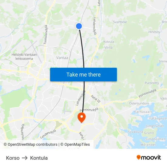 Korso to Kontula map