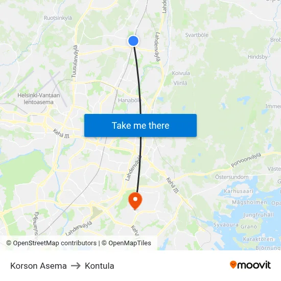 Korso Station to Kontula map