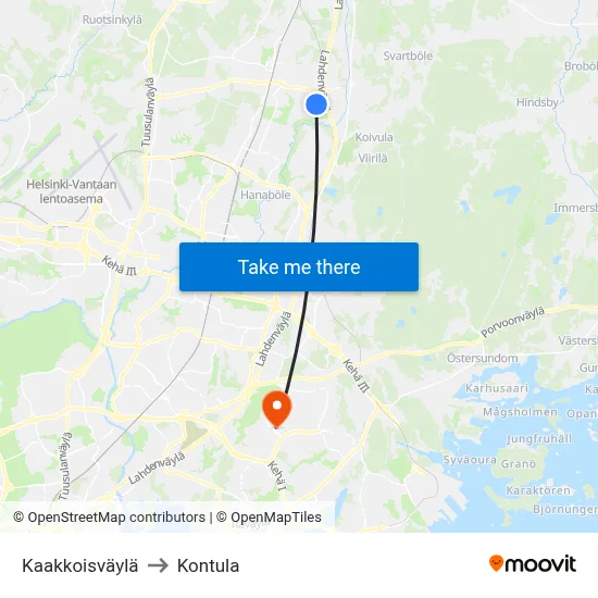 Southeast Route to Kontula map
