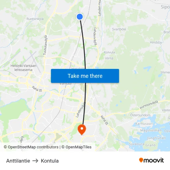 Anttilantie to Kontula map