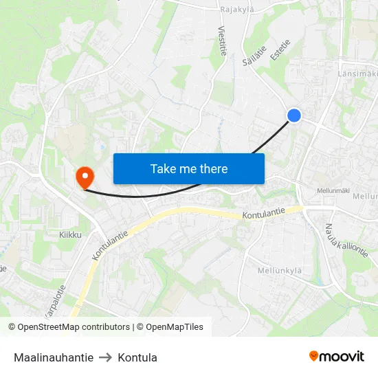 Paint Ribbon Road to Kontula map
