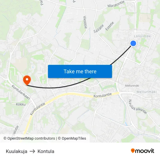 Kuulakuja to Kontula map