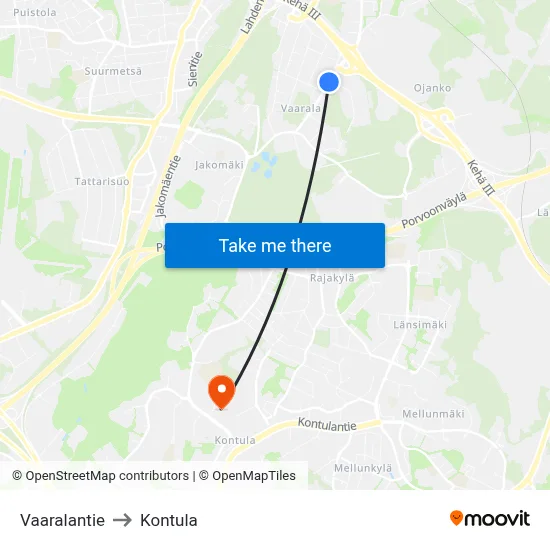 Vaaralantie to Kontula map