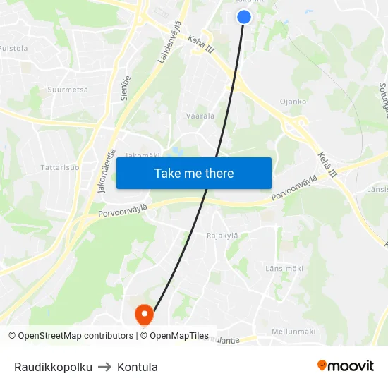 Raudikko Path to Kontula map