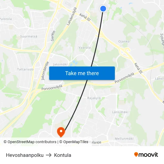 Hevoshaanpolku to Kontula map