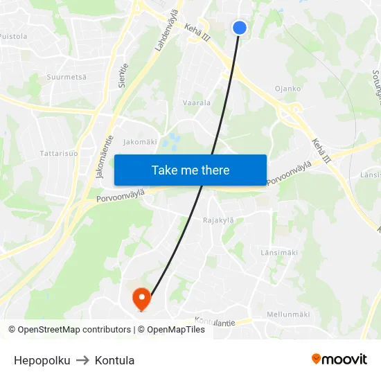 Hepopolku to Kontula map