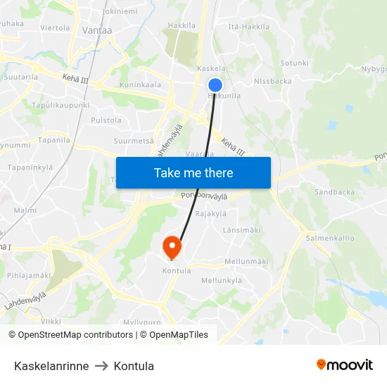 Kaskela Slope to Kontula map