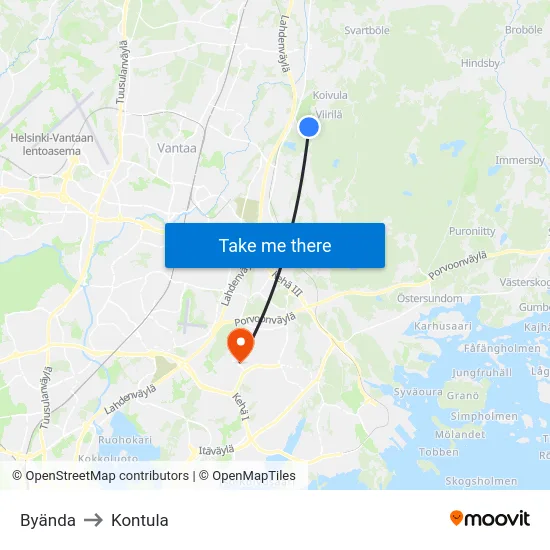 Byända to Kontula map