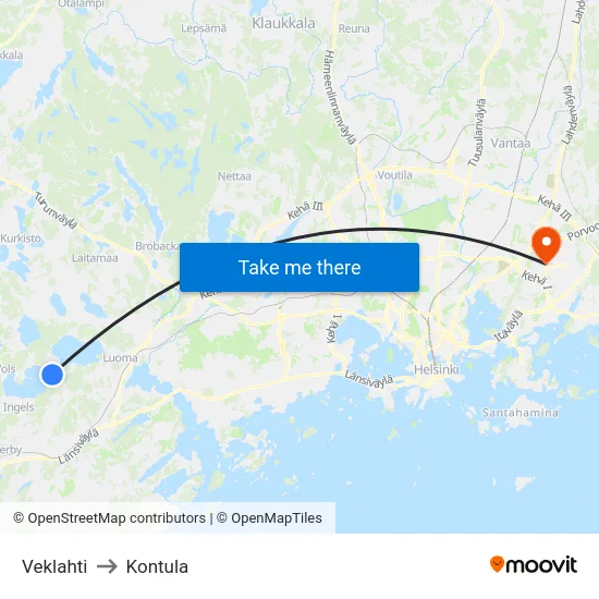Veklahti to Kontula map