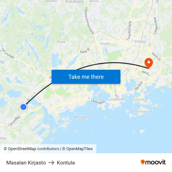 Masala Library to Kontula map