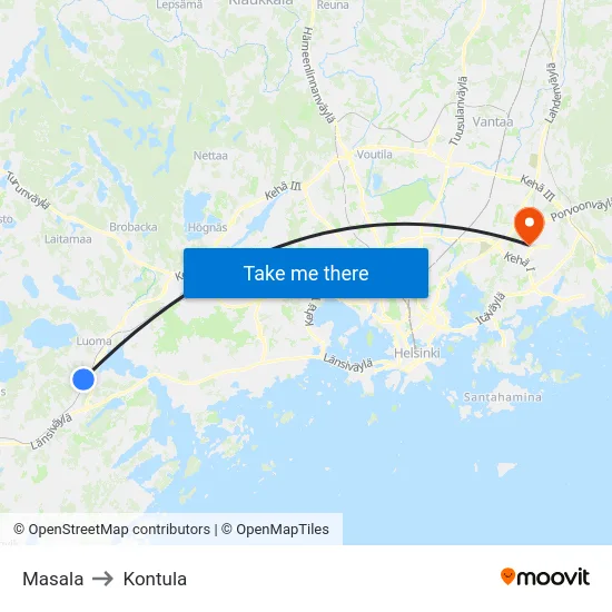 Masala to Kontula map