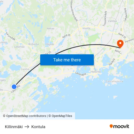 Killinmaki to Kontula map